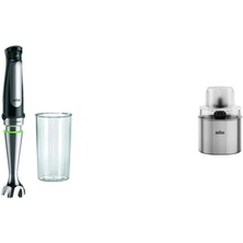 Braun MultiQuick 7 MQ 7000X Hand Blender with 600 ml Mixing and Measuring Cup, 1000 Watt, Black and Brown Coffee and Spice Mill Attachment MQS 270 SI with EasyClick Plus System, Si