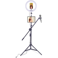 Video Streaming Kit: LED Holder with LED Ring Light 26 cm / 10 Inches + Microphone Holder + Tablet / Phone Holder + Wired Remote Control