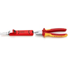 Knipex Stripping tool with drag blade, impact-resistant plastic housing, 165 mm, 16 20 165 SB & side cutters, chrome-plated, insulated with multi-component cases, VDE tested 180 mm