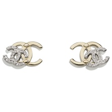 Chanel Interlocking Earrings Gold/Silver/Crystal