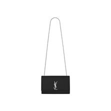 Saint Laurent Kate Medium Chain Bag in Grain De Poudre Silver-tone Black