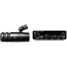 Audio-Technica AT2040 Dynamic Podcast Microphone with Hypercardioid Pattern, Black & Behringer U-PHORIA UMC22 Audiophiles 2x2 USB Audio Interface with Midas Microphone Preamplifier